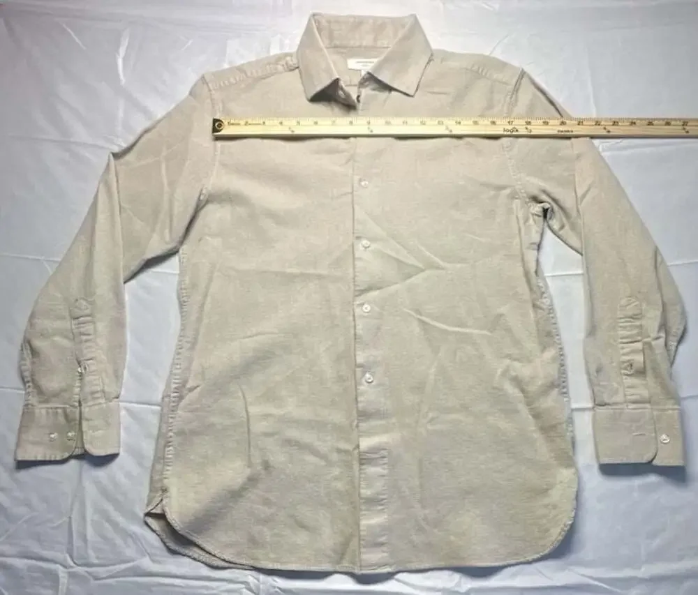 Banana Republic Men Slim Fit Beige Textured Long Sleeve Button Down Shirt Sz L